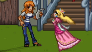 Peach jumping next to Nami.
