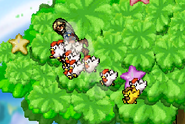 Link being attacked by a group of Cucco, on Dream Land.