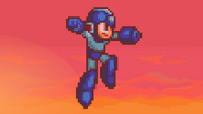 Mega Man using Mega Buster midair on Twilight Town.