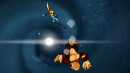 One of Zero Suit Samus' meteor smashes.