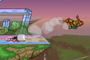 Bomberman launching Samus, on Battlefield with his forward throw.