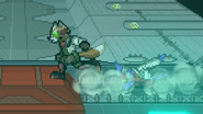 Fox walking while Falco lands behind him.