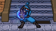 Lucario charging Aura Sphere on Sky Pillar.