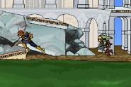 Link chasing after Captain Falcon.