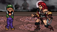 Luigi taunting next to Simon after doing his up tilt.
