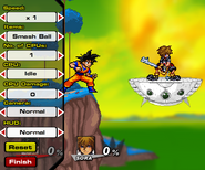 The normal HUD for Training mode in demo v0.8; with Sora and Goku on the stage Planet Namek.