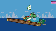 Yoshi using the grounded, left-angled variation of the move on Yoshi's Island.