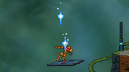 The Volt Arrows hits Samus by Mithos after leaving the battle.