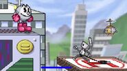 PAC-MAN, hitting Chibi-Robo with his forward smash.