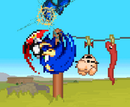 Sonic jumping near Mr. Saturn and Rope Snake.