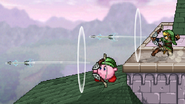 Link and Kirby uses Bow on Hyrule Castle.