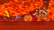 Mario using Cape to reflect Bowser's Fire Breath on Bowser's Castle.