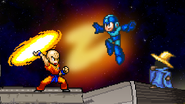 Krillin preparing to attack Mega Man while Black Mage is standing around on Sector Z.