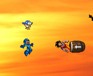 Mega Man's Beat Call ending as Goku is fired out of the barrel cannon.