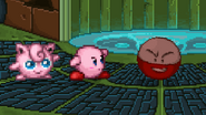 Electrode about to explode next to Kirby and Jigglypuff on Tower of Salvation.