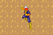 Captain Falcon using the aerial Falcon Kick.