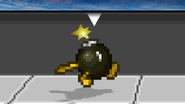 The Bob-omb is starting to walking around the platform.