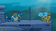 Blastoise uses Hydro Pump at Bowser from Mega Man on Steel Diver.