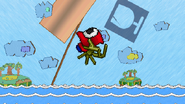 A Propeller Shy Guy sent flying after a strong attack.