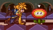 A Fire Flower next to Isaac on Mushroom Kingdom III.
