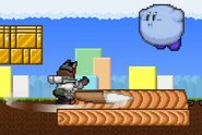 Fox uses his down tilt next to a blue Kirby, on Mushroom Kingdom III.