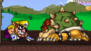 Wario and Bowser crouching.