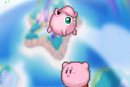 Jigglypuff and Kirby jumping on Dream Land.