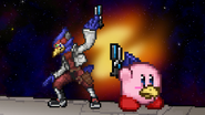 Falco and Kirby after uses Blaster on Sector Z.