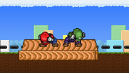 Luigi and Mario crouching on Mushroom Kingdom III.