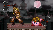 Simon and {{SSF2|Kirby}} about to use Axe on Dracula's Castle.