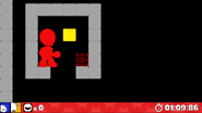 Fury standing to the left of the Yellow Block in the lowest boxed area.
