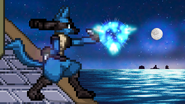 Lucario taunting on the stage.
