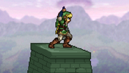 Link catching the Gale Boomerang, on Hyrule Castle.