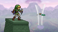 The Gale Boomerang returning to Link, on Hyrule Castle.