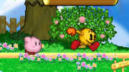 Kirby and PAC-MAN dashing on Dream Land.