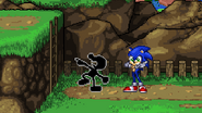 Mr. Game & Watch and Sonic taunting next to the ladder.