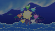 Sonic surrounded by the Chaos Emeralds on Sky Sanctuary Zone.
