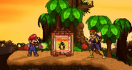 Mario and Captain Falcon near a Blast Box.