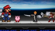 Mario, Kirby, Ichigo, and Lloyd taunting.