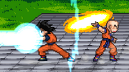 Goku charging Kamehameha next to Krillin.