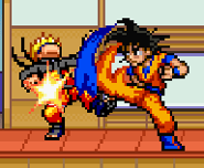 Goku attacking Naruto with his forward smash on Hidden Leaf Village.