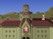 Peach'scaste1.png (36 KB) Mario and Peach (in their early designs) standing on the stage.