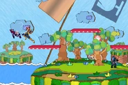 Falcon4.png (223 KB) Falcon using the Knee Smash on Fox on Yoshi's Story.