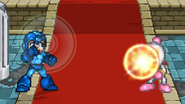 Mega Man initiating the Bomb's detonation at Bomberman.