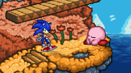 Sonic and Kirby standing.