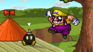 Bob-omb next to Wario in the air on Saturn Valley.
