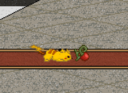 Pikachu crouching next to a Cheri Berry on Temple of Time.