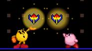 PAC-MAN and Kirby uses Bonus Fruit on PAC-MAZE.