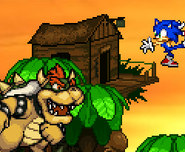 Bowser on the stage as Sonic flies.