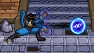 Lucario releasing Aura Sphere.